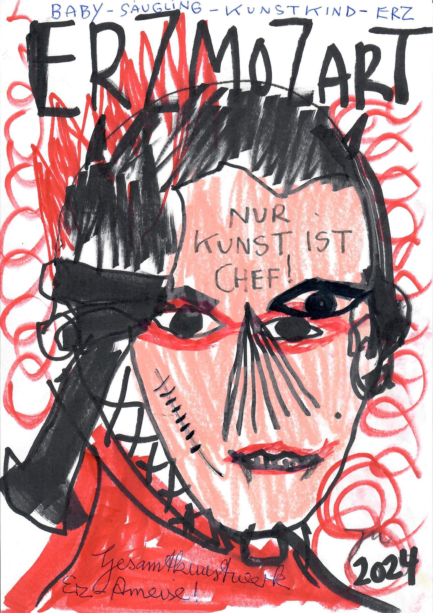 &ldquo;GESAMTKUNSTWERKERZMUSIKUSS &ldquo;CLOCKWORK DE LARGE&rdquo;! (NUR LIEBE MUSIZIERT ZUKUNFT)&rdquo; &ndash; Serie-21-, 2024 - Jonathan Meese 